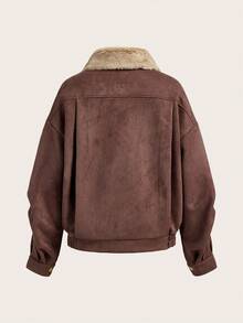 SHEIN PETITE Áo khoác cổ điển thường ngày dành cho nữ, Thu/Đông - màu nâu - Xem 3