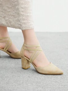 CUCCOO BIZCHIC Giày cao gót mũi nhọn màu mơ co giãn quai mắt cá chân thời trang dành cho nữ, thích hợp để đi làm, hẹn hò, tiệc tùng, đám cưới, ngày lễ - Màu be - Xem 5