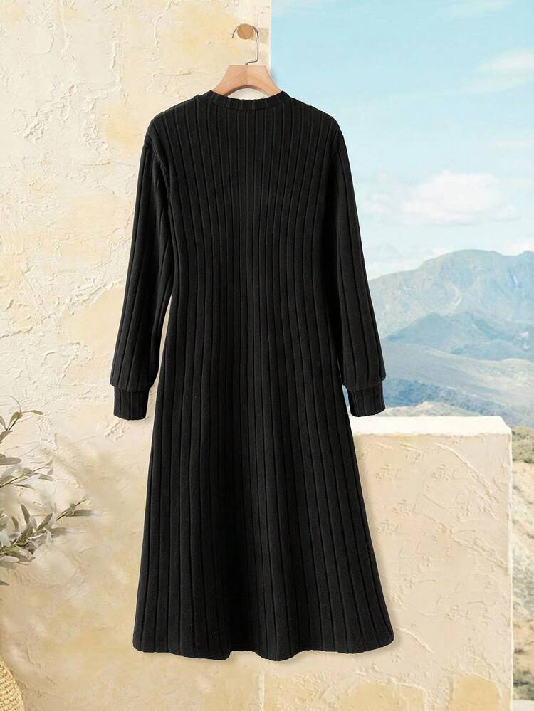 Women's Casual Solid Color Ribbed Faux Pearl Dress Country Outfits For Women  Chic Dress Elegant Dresses For Women  Party Dress Fall Clothes For Women  New Year Dress New Year Outfit Sweater Dress Women Ribbed Dress Long Sleeve Dresses Midi Black Dress Jumper Dress