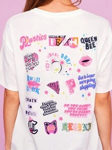 Mean Girls X SHEIN Damen Lässig T-Shirt mit Buchstaben-Grafik, Rundhalsausschnitt, Kurzarm, Sommer