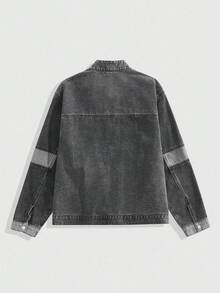 ROMWE MEN Street Life 休闲百搭日常拉链长袖男士牛仔拼布上衣