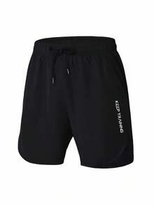 Manfinity Sport Corelite Men's Solid Color Casual Sports Shorts, Stylish And Simple For Daily Wear Sweat-Wicking Breathable Lightweight Side Slits Minimalist Design Crop For Road Running Performance Shorts - Black - View 4