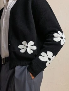 AKNOTIC Business Casual كارديجان رجالي كاجوال بنمط زهري وأزرار، مناسب للخريف والشتاء، عيد الميلاد