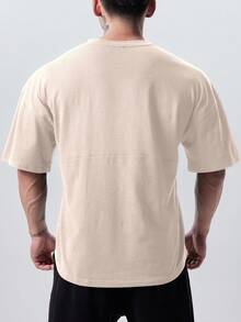 Manfinity Sport PWRUP Men Casual Solid Color Short Sleeve Athletic T-Shirt, Oversized T Shirt Gym, Baggy T Shirt Workout Tops Gym Top Breathable - Apricot - View 2