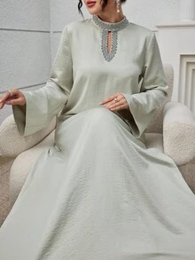 Al Najma 女士优雅喇叭袖阿拉伯风格连衣裙 - 淺灰色 - 查看 1