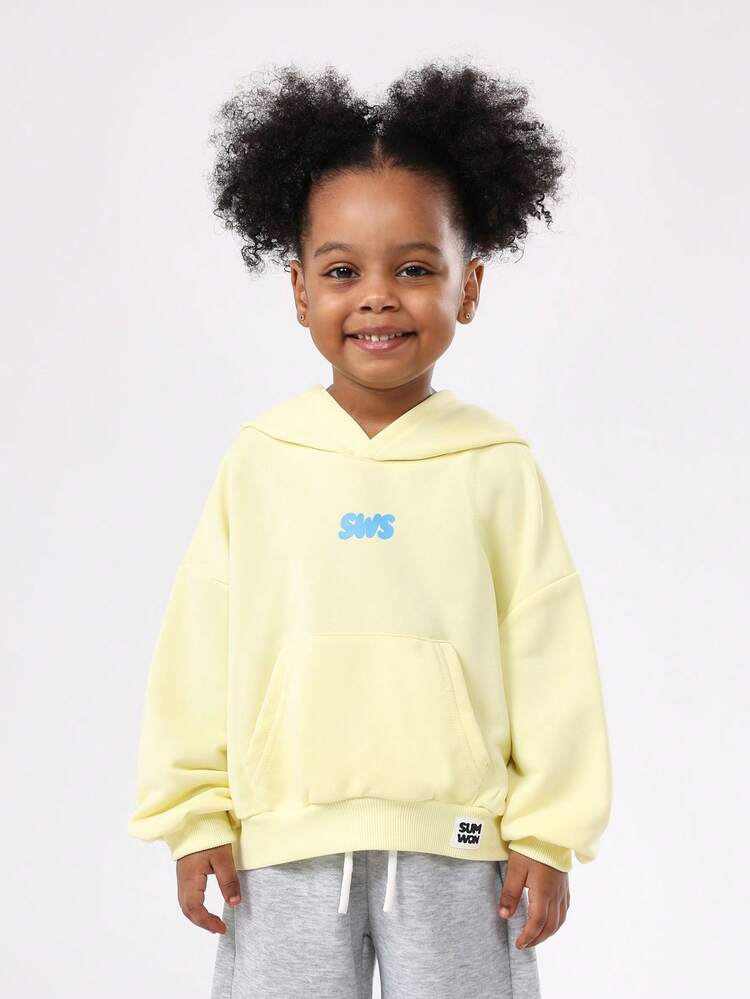 Felpa con cappuccio giallo pastello con stampa del logo