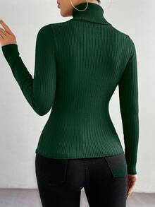 RosyDaze Women's Solid Color Long Sleeve Basic Minimalist Turtleneck Sweater, Autumn/Winter - Dark Green - View 2