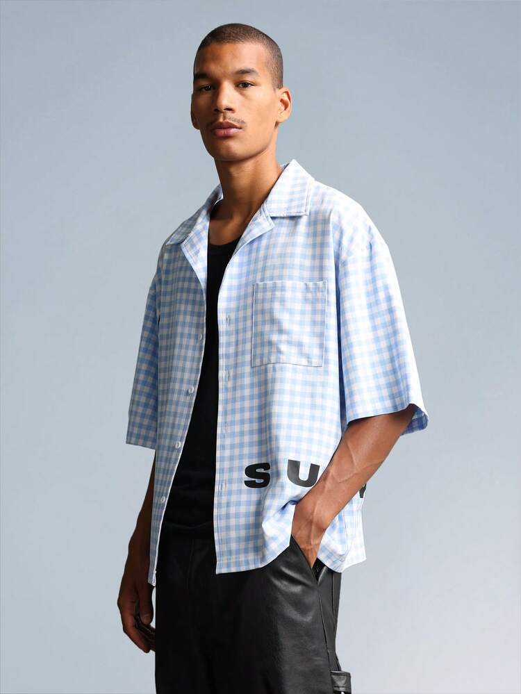 PLAYBOY X SUMWON Gingham Check Button Down Shirt With Bunny Logo