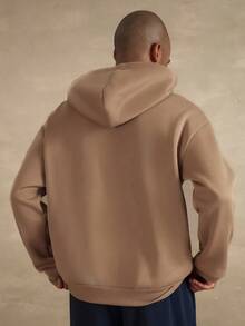 STYNVO 男士休闲日常通勤字母压纹落肩宽松连帽衫棕色运动衫棕色连帽衫棕色连帽衫男士 Manfinity 连帽衫男士棕色图案连帽衫，适合秋冬 - 棕色 - 查看 2