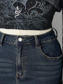 Sunspun Vintage Distressed Patchwork American Style Denim Mini Skirt - Blue - View 5