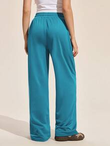 Easithlete Women's Solid Color Elastic Waist Drawstring Straight Loose Casual Outdoor Sweatpants & Joggers