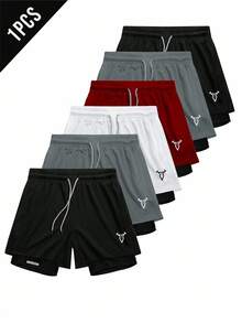 Manfinity Sport Corelite Boyfriend Style Men's Bull Head Print Drawstring Waist Loose Fit Sports Shorts - Black - View 1