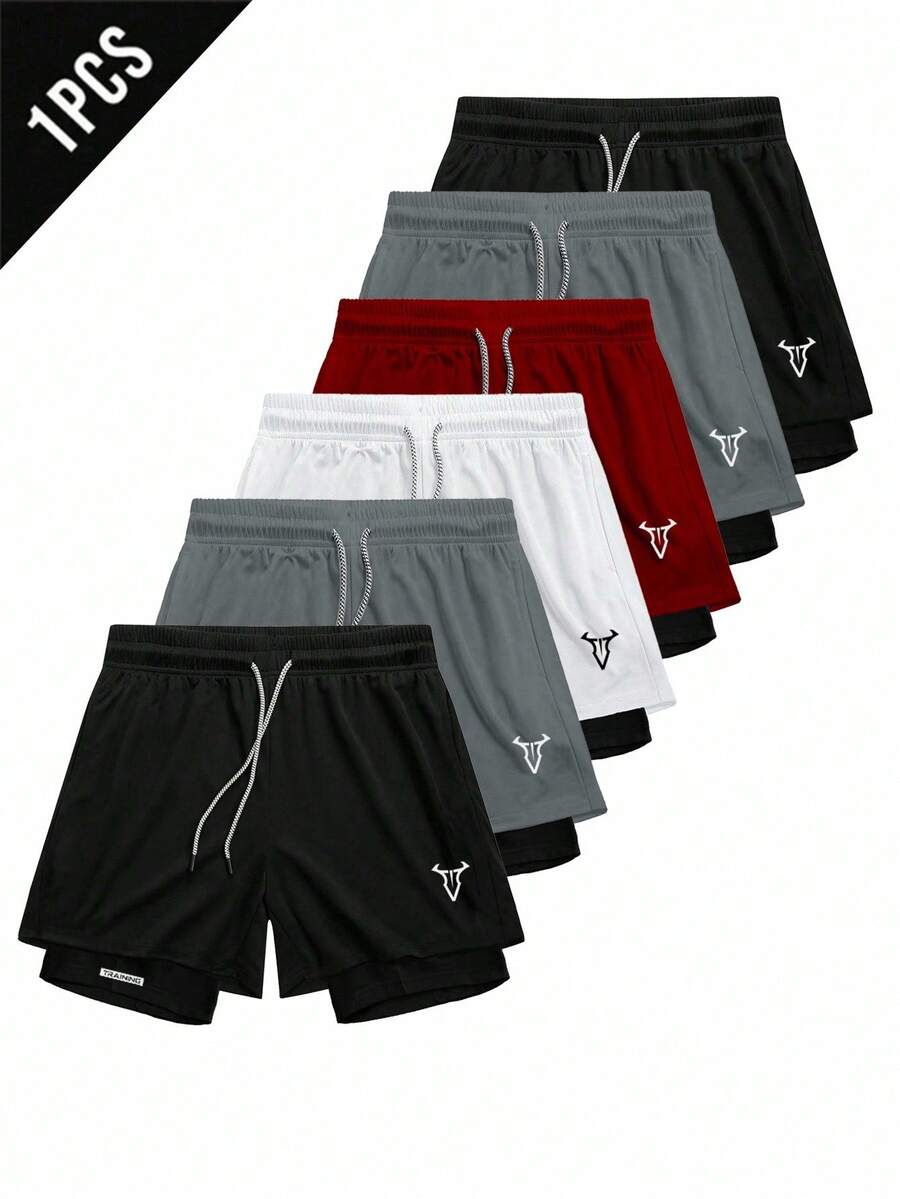 Manfinity Sport Corelite Boyfriend Style Men's Bull Head Print Drawstring Waist Loose Fit Sports Shorts - Black - View 1