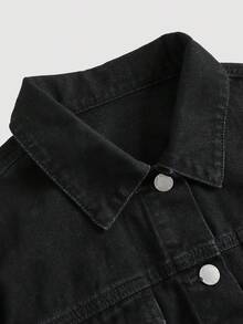 Thời trang cho bé gái tuổi teen, thường ngày, Y2k, cổ điển, mát mẻ, đường phố trở lại trường học, bộ hai mảnh gồm áo khoác denim đen ve dài tay ngắn và chân váy denim rộng rãi, thoải mái, dành cho bé gái tuổi teen, quần áo mặc hàng ngày mềm mại cho bé gái tuổi teen và trang phục rave mùa đông và mùa thu cho bé gái tuổi teen, trang phục lễ hội và trang phục đường phố, quần áo đi học - màu đen - Xem 4