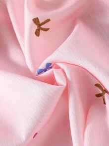 SHEIN Playful Pals Girls' Digital Print Cartoon Bow Long Sleeve Shirt Fall Winter - Pink - View 3