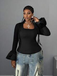 Maweii Camiseta ajustada de talla grande para mujer con decoración de botones de color contrastante, de estilo minimalista y casual para uso diario