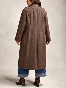 Zelara 大码女式格子印花双排扣羊毛大衣，秋季女式外套，长款女式外套，风衣，格子大衣，冬季女式外套，棕色女式冬季外套，时尚女式冬季外套，秋季女式外套，冬季女式冬季外套，外出上衣，乡村风女式外出外套，棕色格子大衣，冬季女式外套，感恩节女式外套 - 彩色 - 查看 2