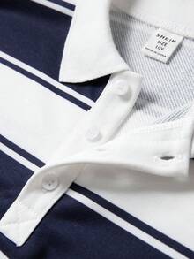 JNSQ Tween Boy Striped & Letter Print Polo Neck Pullover Sweatshirt, Suitable For Autumn/Winter Daily Wear, Outdoor Activities, Vacation, Streetwear, Party And Casual