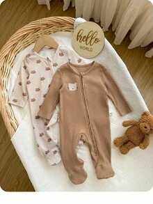 SHEIN 2 pezzi Tutina con cappuccio soffice e carina per neonata, abbigliamento casual