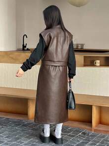 DAZY 2 件套青少年女孩服装，无袖上衣和裙子套装，秋季 - 棕色 - 查看 3