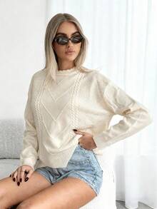 Siren Gaze Sweter z dzianiny kablowej z obniżonymi ramionami i bluzki z długim rękawem na jesień/zimę