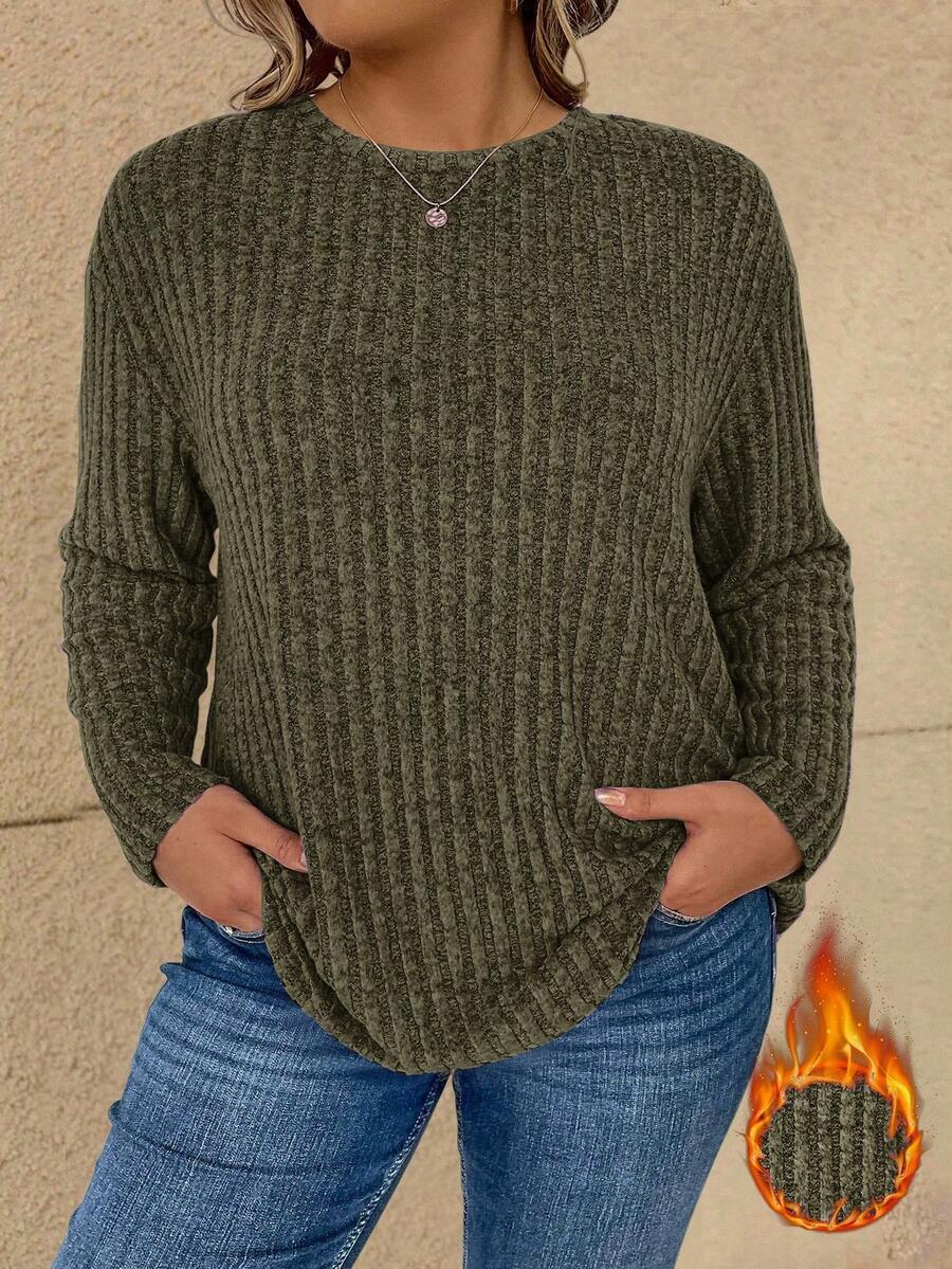 SHEIN Camiseta casual de manga comprida e cor sólida plus size, outono/inverno