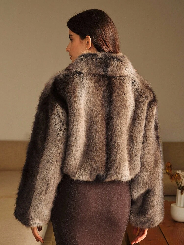 Chaqueta corta de mujer con cuello vuelto, manga larga, suelta y con cremallera, de piel sintética para el invierno