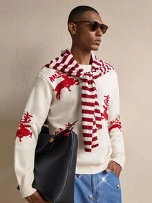 AKNOTIC Maglione casual da uomo a girocollo, maniche lunghe, con motivo a renne, adatto per l'autunno/inverno, Natale