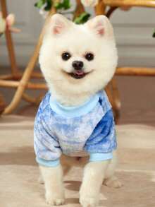 PETSIN 1pc Blue Tie-Dye Plush Fleece Pet Sweatshirt - Multicolor - View 4