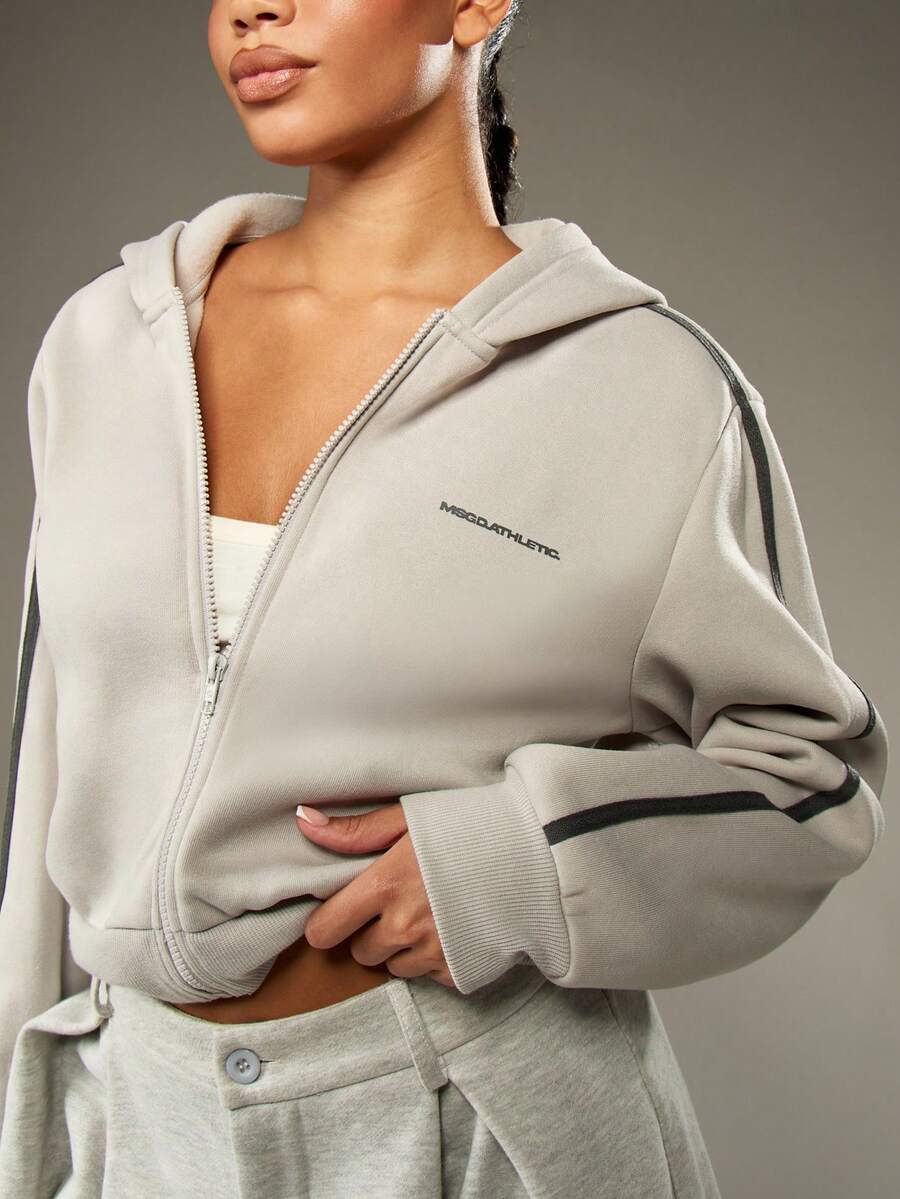 MISSGUIDED Áo hoodie cổ điển có khóa kéo toàn bộ, trang phục thường ngày tối giản, dây rút, khóa kéo phía trước, áo nỉ dài tay thể thao, phong cách sống, tủ đồ thiết yếu cho mùa đông cơ bản - Xám - Xem 1