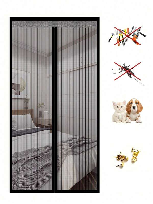 SHEIN 1PC Magnetic Screen Door, Mesh Door, Bug Net Door, Durable, Pet/Child Friendly, Fits Front Doors And Sliding Doors