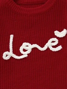 Sparklyn 少女字母图案圆领长袖休闲宽松针织毛衣，秋季