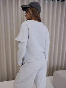 MUSERA Sweat-shirt-shirt col rond à double couche avec logo "Musera" brodé. Top , élégant, classe et sexy pour les sorties d'automne, les soirées de Noël, etc.