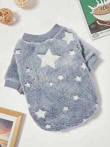 PETSIN 1件装宠物灰色星形印花抓绒保暖圆领卫衣，适合狗狗，秋冬季 - 彩色 - 查看 3