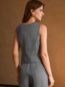 MOTF PREMIUM 极简主义V领条纹夹克，适合日常通勤