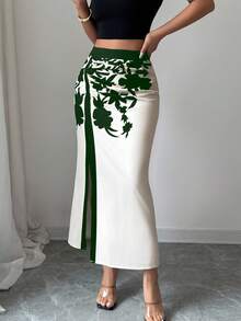 Elenzga 女士优雅印花高开衩裙 - 彩色 - 查看 4