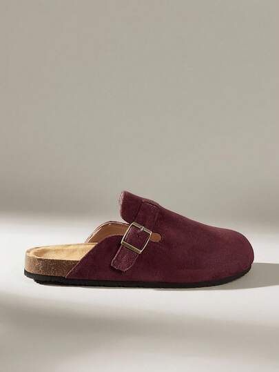 Solecia 新款女式平底一脚蹬穆勒乐福鞋，酒红色绒面革，休闲时尚，舒适
