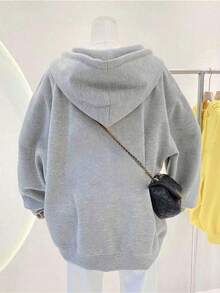 INAWLY Casual Loose Hooded Long Sleeve Zip-Up Women Sweatshirts