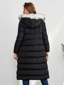 RueChic Fuzzy Trim Hooded Zipper Front Puffer Coat