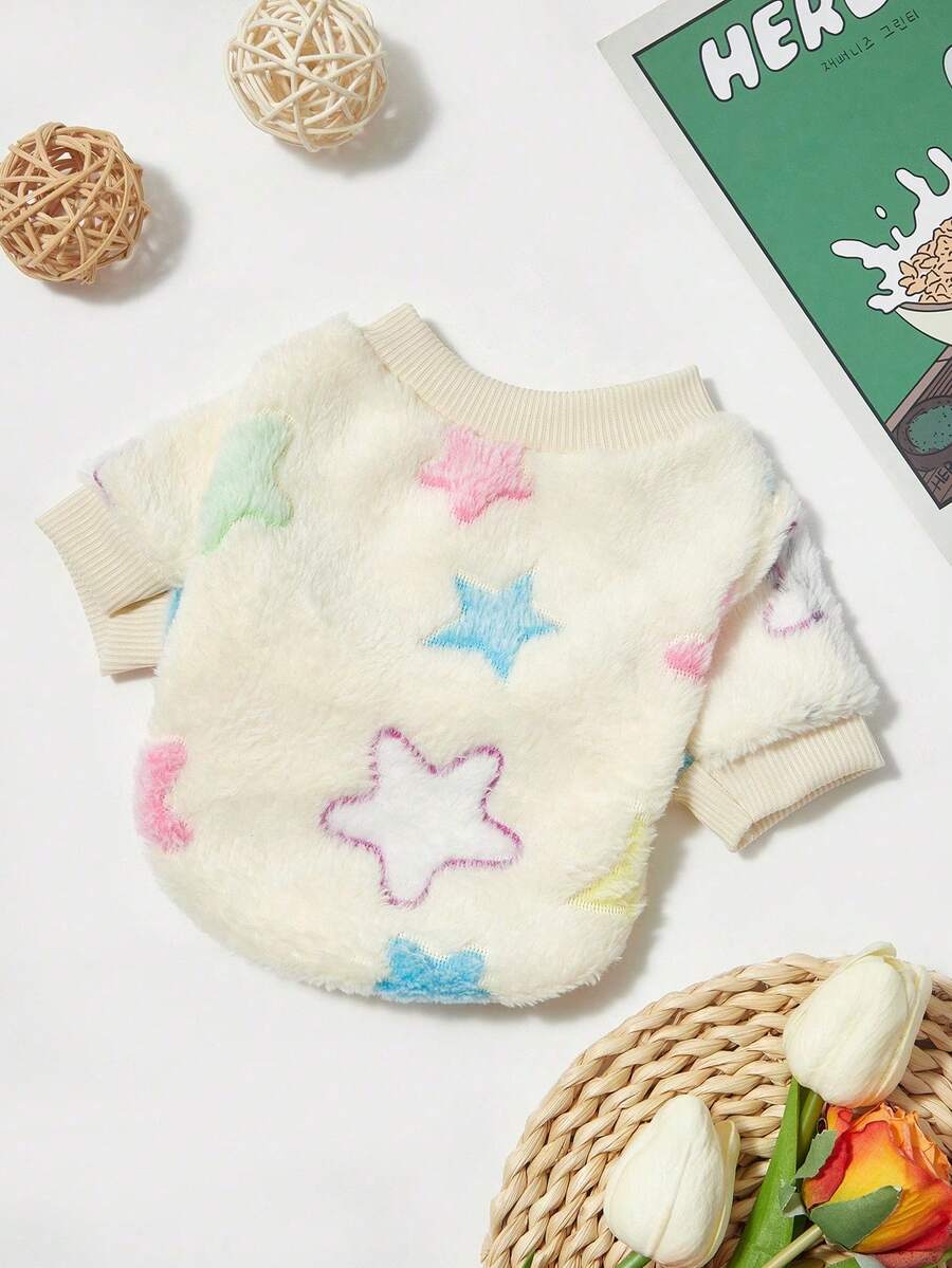 PETSIN 1 Pc Soft Fleece Colorful Star Print Warm Crew Neck For Dogs, Suitable For All Pets - Multicolor - View 1
