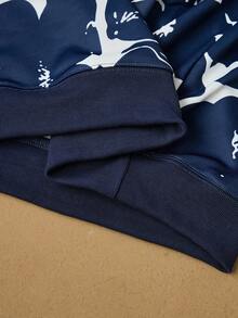 SHEIN VCAY sweat-shirt à capuche imprimé silhouette florale bleu et blanc grande taille pour femmes, pull ample à manches longues pour l'automne/l'hiver