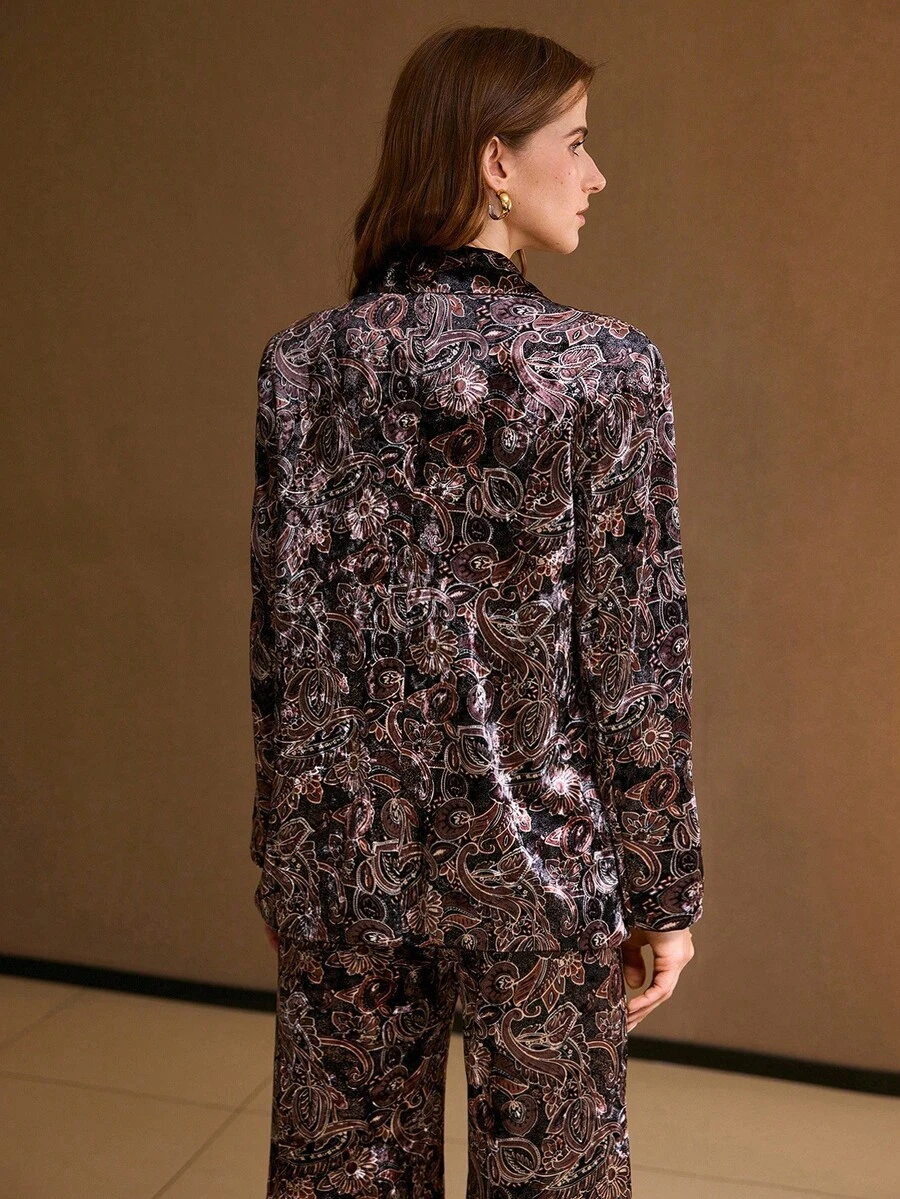 MOTF 天鹅绒印花翻领西装外套 - 棕色 - 查看 2