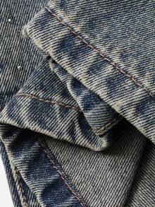 FRIFUL 女式水钻装饰休闲直筒牛仔裤 - 藍色 - 查看 8