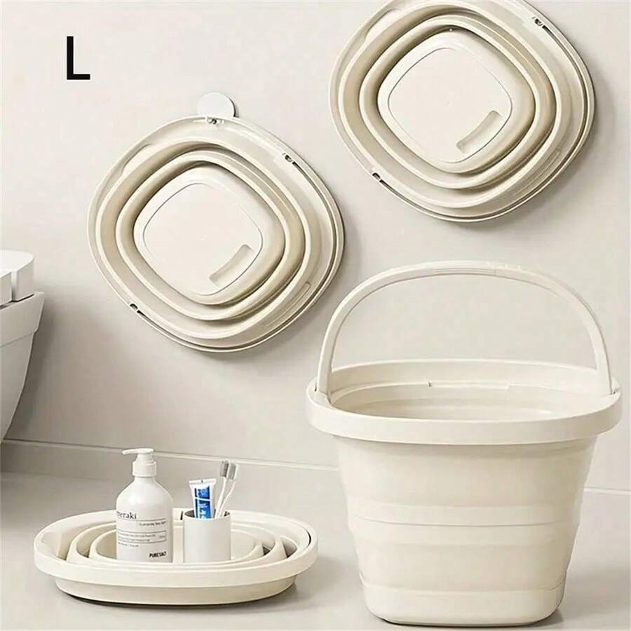 Portable Folding Bucket Thickened Handheld Plastic Bucket Car Home Dormitory Travel Outdoor Fishing Camping Equipment - Multicolor - View 1