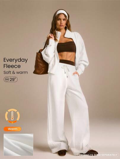 GLOWMODE Everyday Fleece Stay Toasty Soft Warm Lightweight Side Piping Pockets Elastic Waist Drawstring Sweatpants Autumn Winter Daily Casual