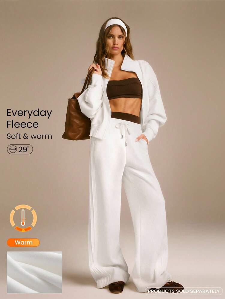 Everyday Fleece Stay Toasty Soft Warm Lightweight Side Piping Pockets Elastic Waist Drawstring Sweatpants Autumn Winter Daily Casual