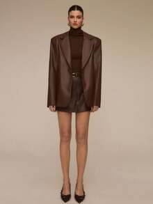 ATUI Studio Women's Loose Fit PU Blazer Jacket, Vintage Style, Suitable For Office, Commute, Halloween, Thanksgiving, Christmas, Autumn/Winter,Cozy Fall And Winter Clothes For Women