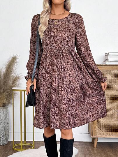 EMERY ROSE Vestido casual de longitud media con estampado de leopardo para mujer