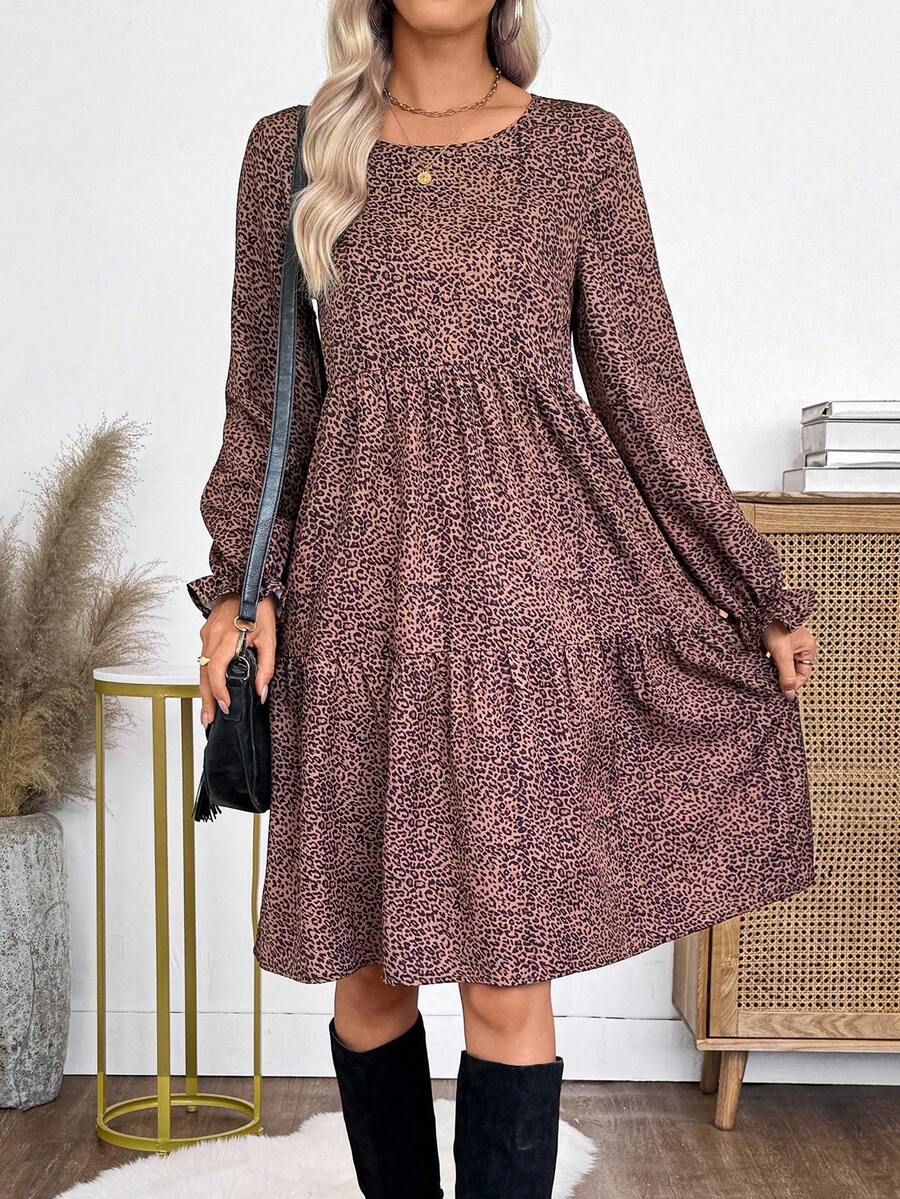 EMERY ROSE Women's Casual Commuter Leopard Print Mid-Length Dress Fall Clothes For Women Fall Outfits For Women Going Out Dress Casual Dresses For Women - Multicolor - View 1