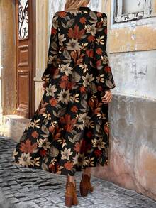 EMERY ROSE Women's Casual Maple Leaf Print Long Sleeve Mid-Length Dress, Suitable For Autumn/Winter Boho Dress Women Flower Print Dress Autumn Dress Fall Clothes For Women - Multicolor - View 2